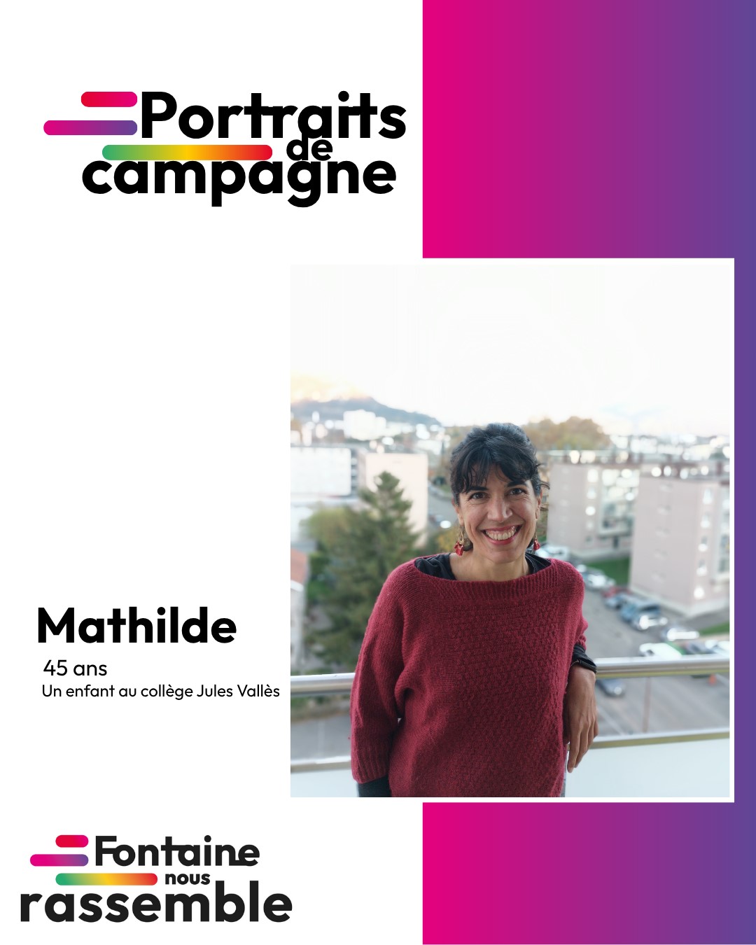 Portrait de campagne ; Mathilde Rabut - Elections municipales de Fontaine - Mars 2026 Portrait de campagne ; Mathilde Rabut - Elections municipales de Fontaine - Mars 2026