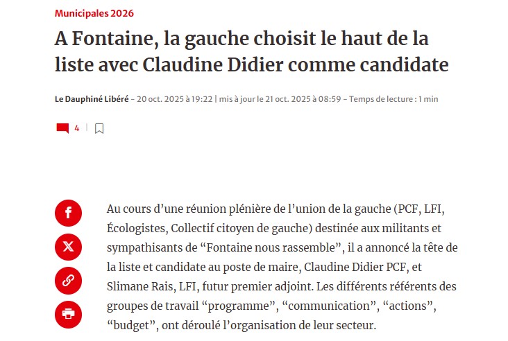 Le Dauphiné Libéré, 20 octobre 2025