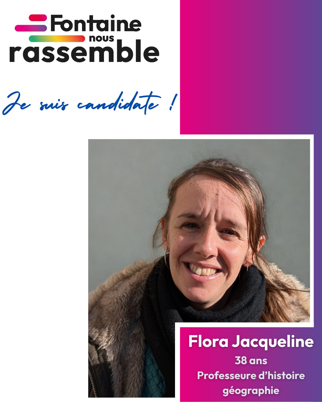 Flora Jacqueline candidate sur la liste Fontaine nous rassemble
