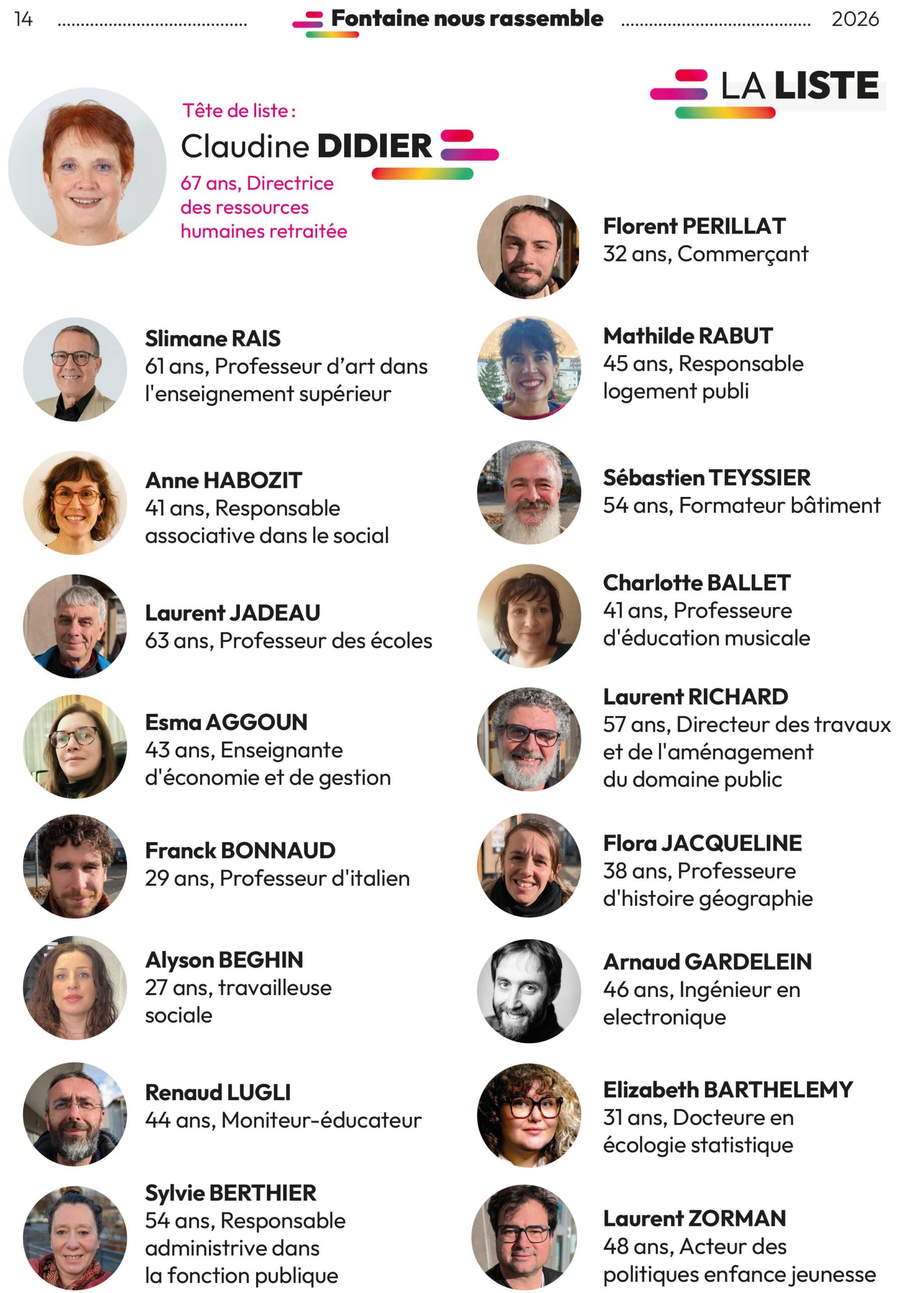 Liste des candidat.es de Fontaine nous rassemble