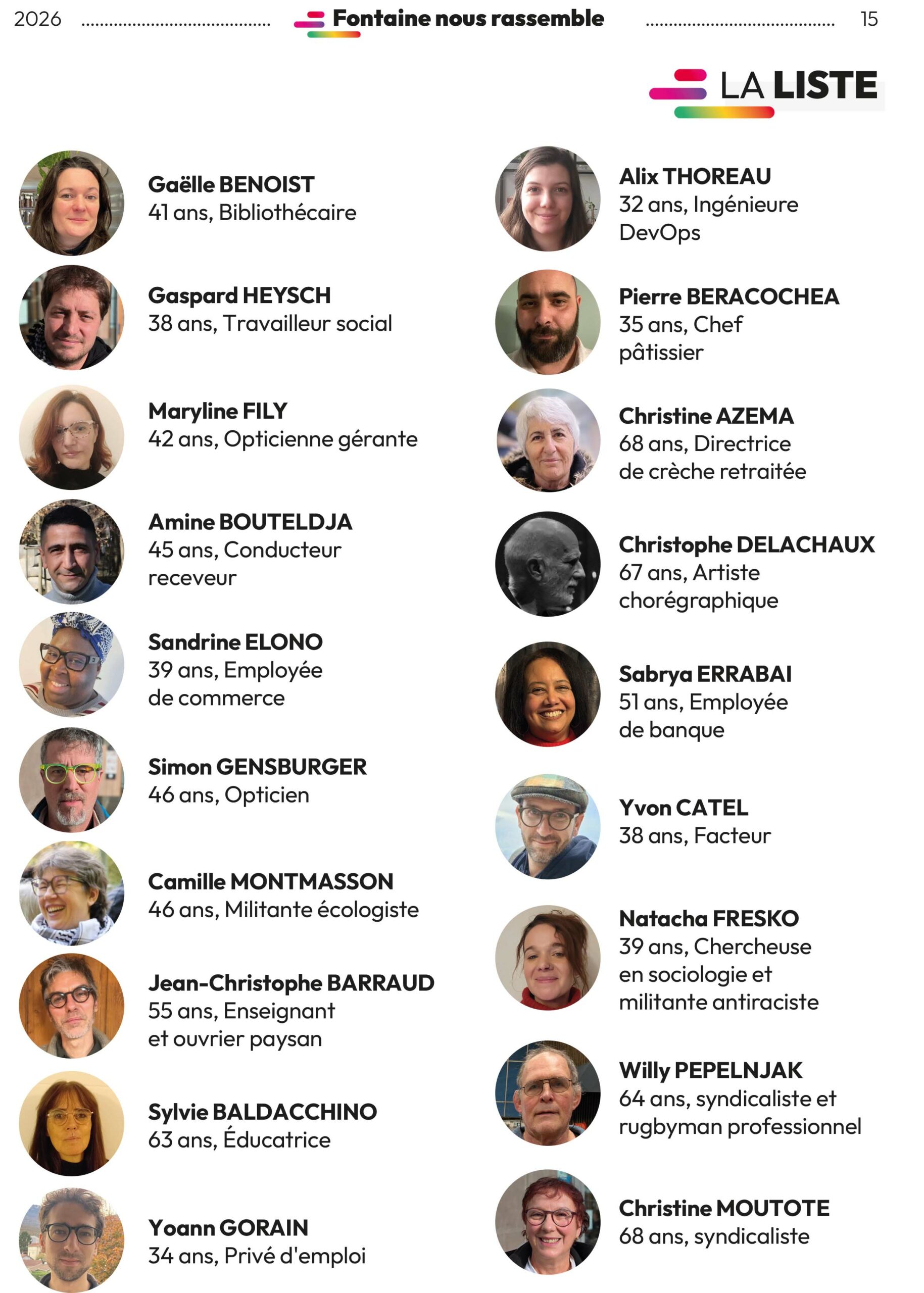 Liste des candidat.es de Fontaine nous rassemble