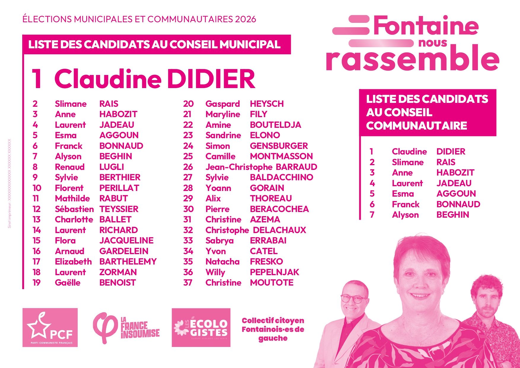 Bulletin de vote Fontaine nous rassemble 1er tour