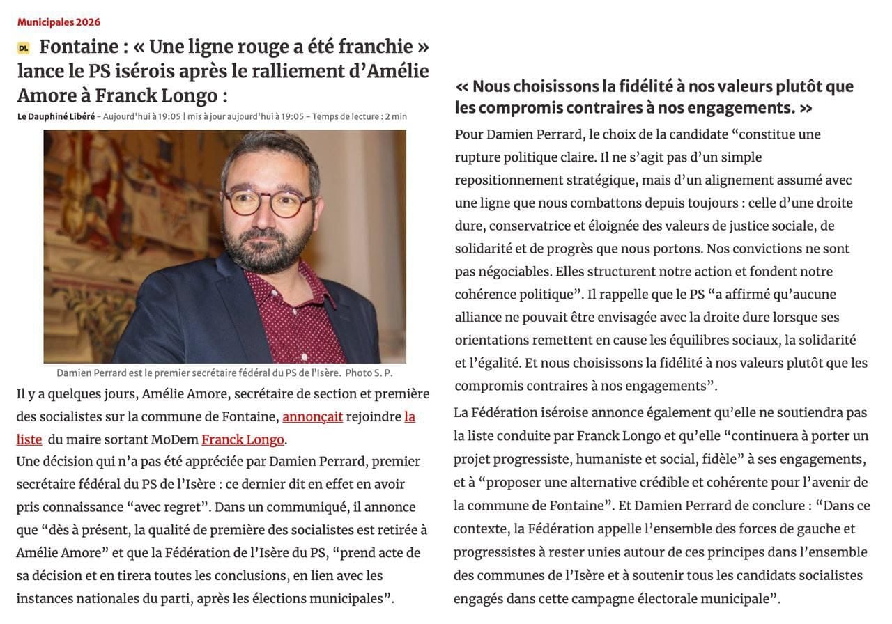 Communiqué de presse du PS concernant Amélie Amore
